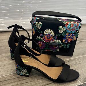 Elegant Black Embroidered Women's Sandals with Purse- Both as a package!